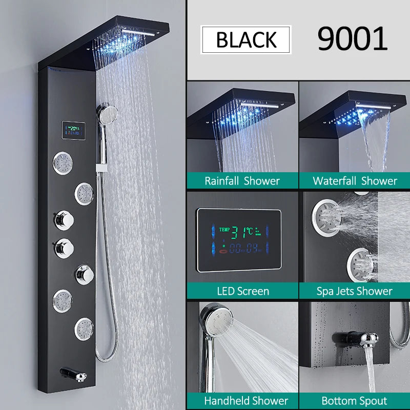 Led Shower Panel Tower System Rain Waterfall Shower