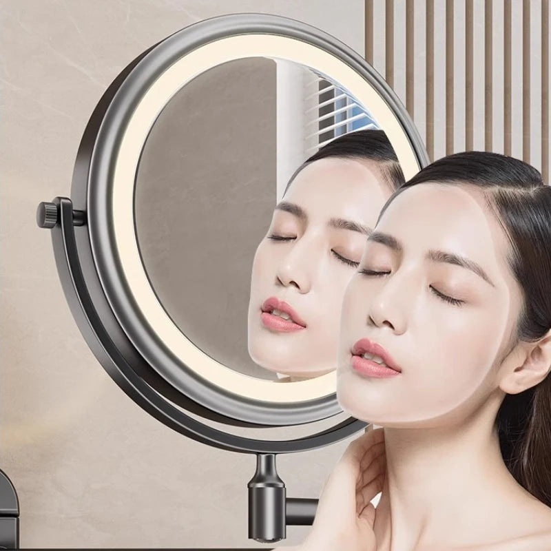 Folding Bathroom Wall Mirror Double-Sided Makeup Mirror Light