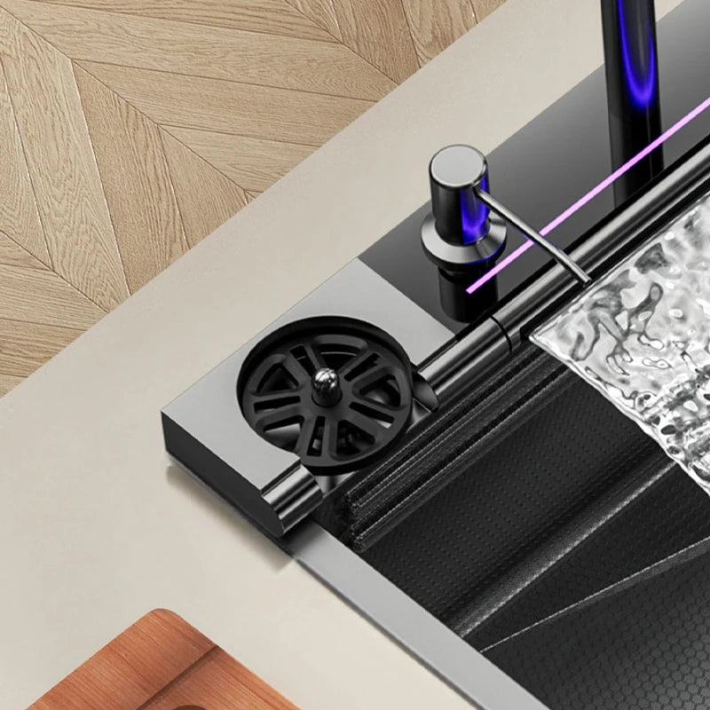 Grey Stainless Steel Waterfall Sink Large Slot Integrated