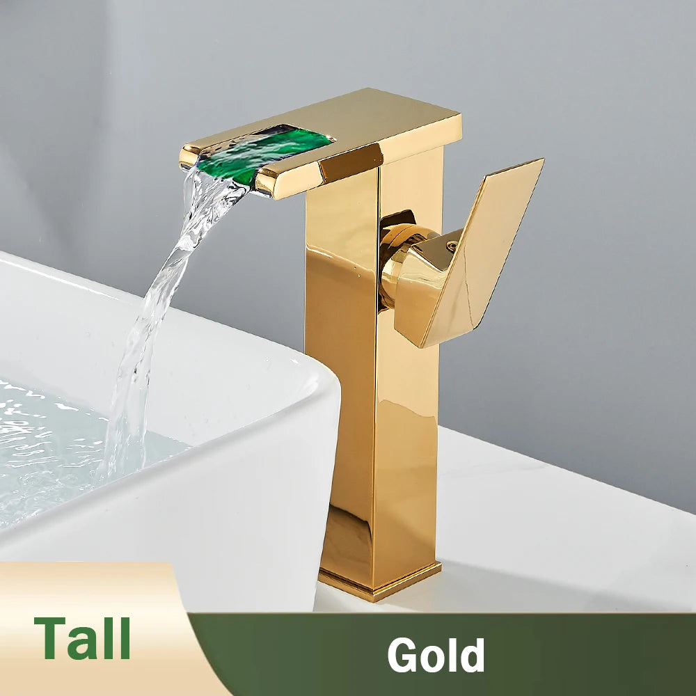 Rozin Led Bathroom Basin Faucet Black Waterfall Sink