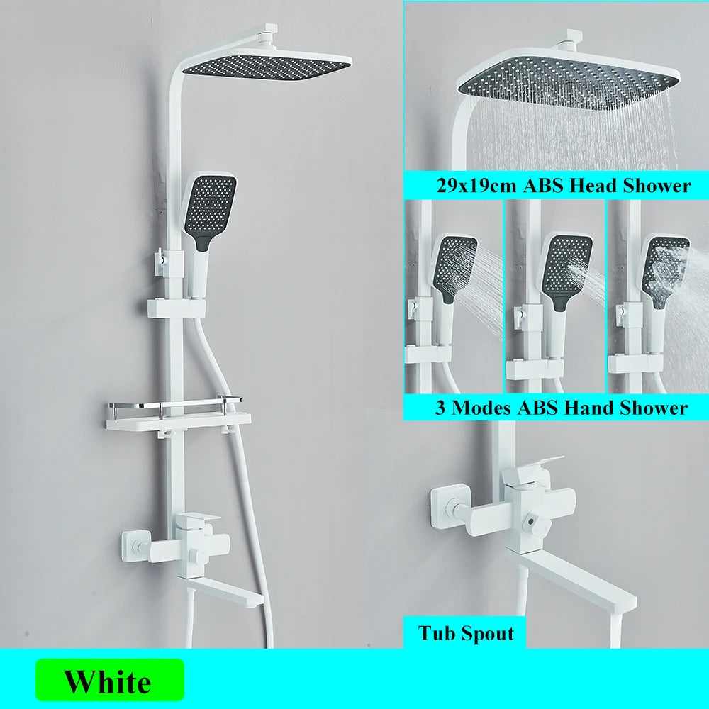 White Bathroom Shower Faucet Long Spout Rotation Function