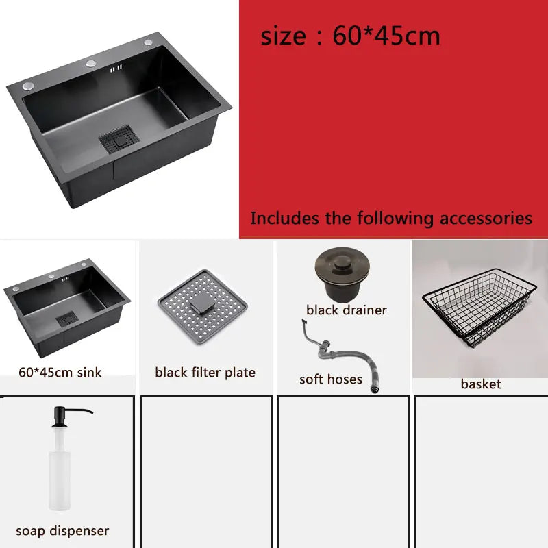 Black Sink 304 Stainless Steel Vegetable Washing Basin