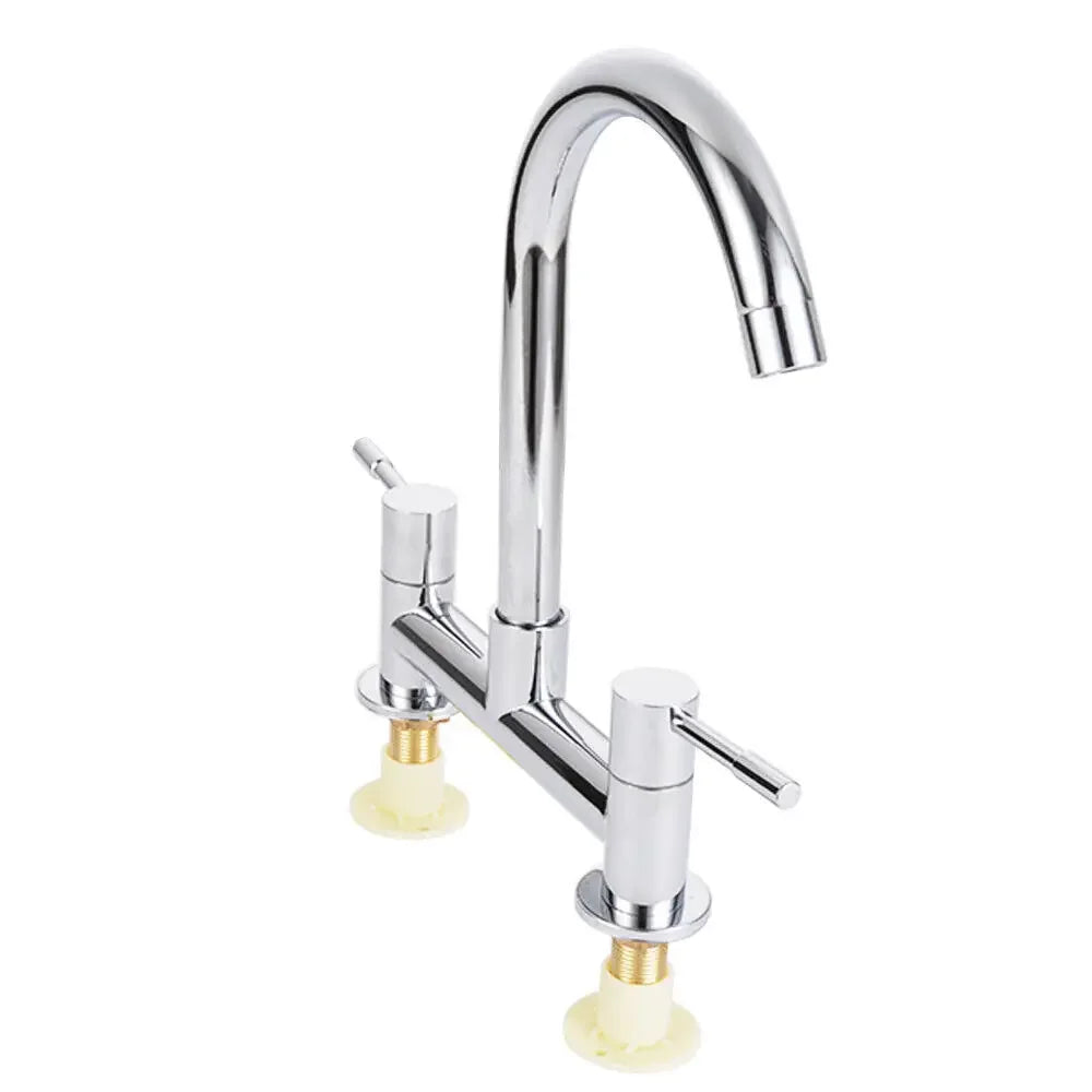 Modern Lever Double Handle Chrome Sink Faucet Cold