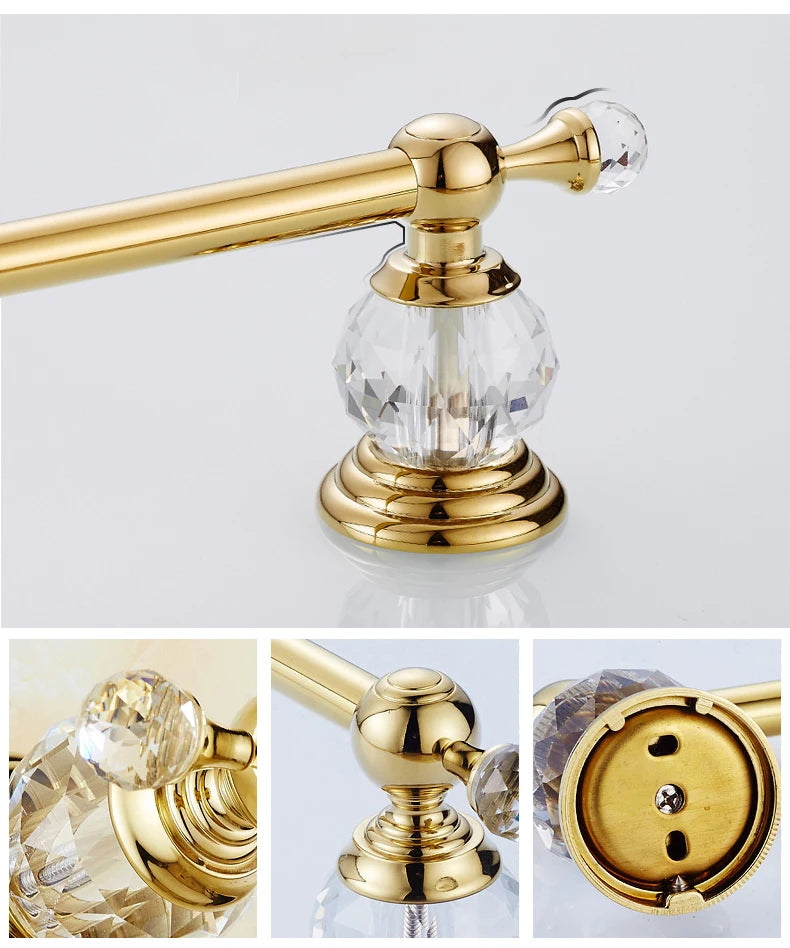 Ellen Golden Crystal Bathroom Hardware Adjust Towel Rack