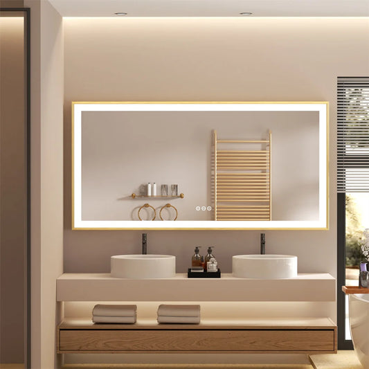 Luvodi Illuminated Bathroom Mirror Gold Frame Wall Mounted