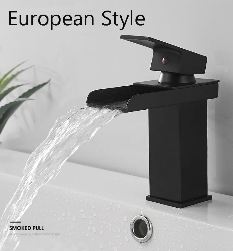 Black Waterfall Bathroom Basin Faucet Square Vanity Sink