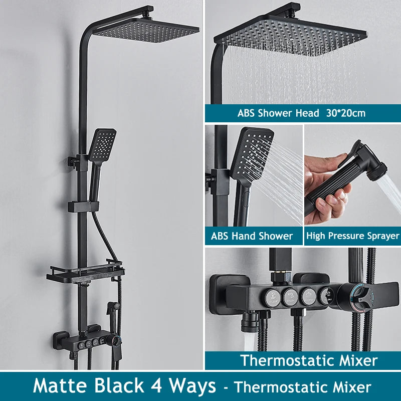 Black Gold Brass Rainfall Shower Faucet Stainless Steel