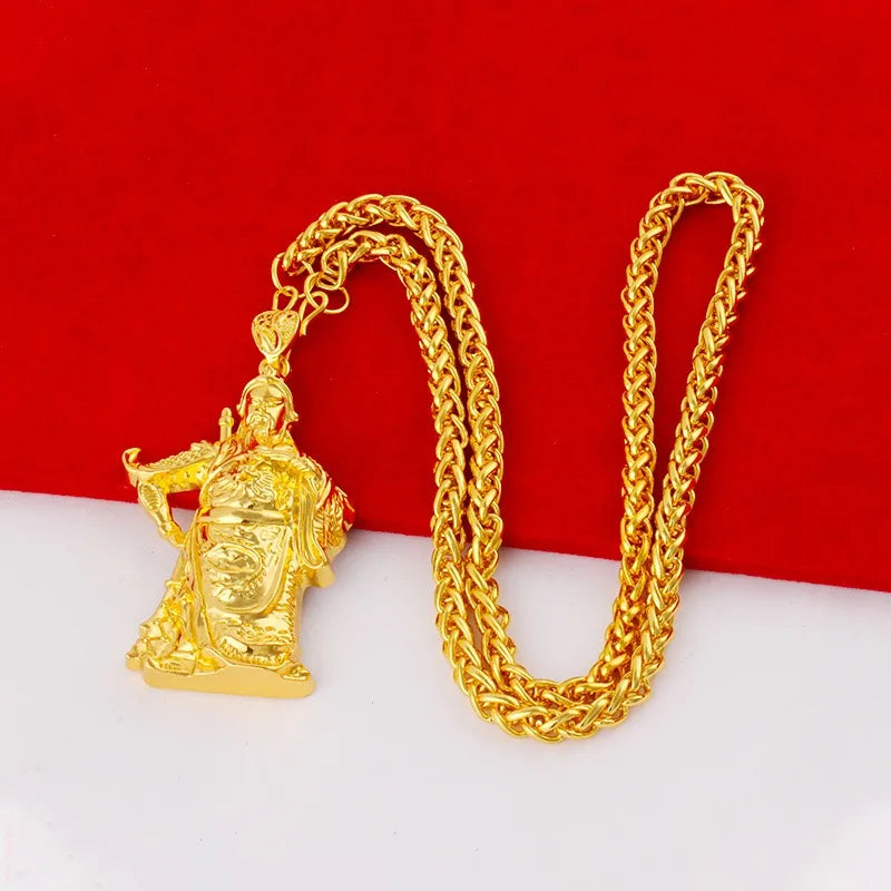 24k Real Gold Men Necklace Guan Gong Guanyin