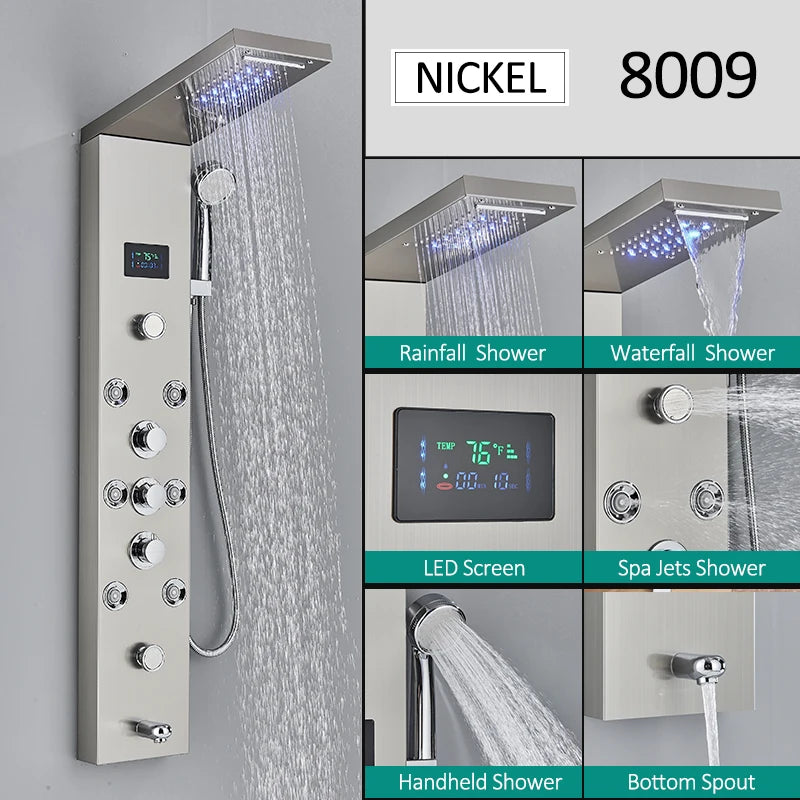 Led Shower Panel Tower System Rain Waterfall Shower
