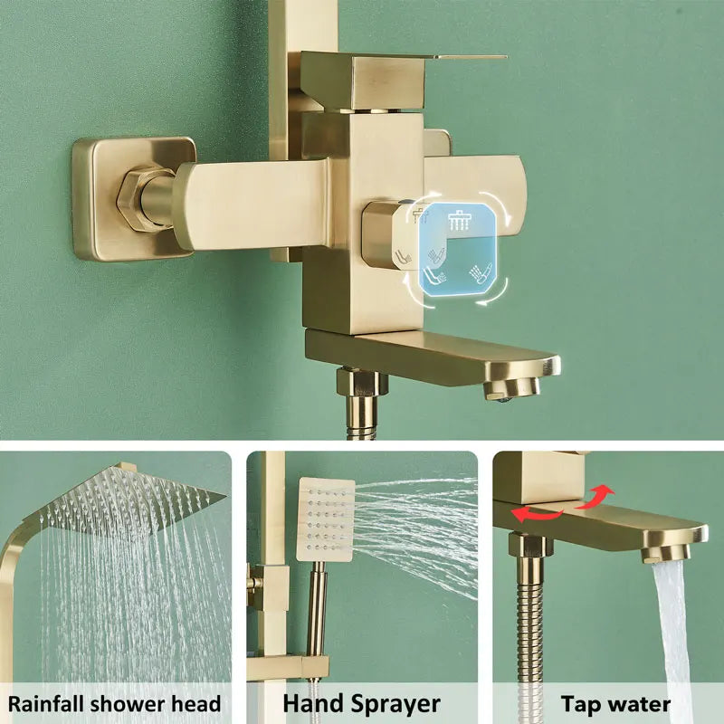 Brushed Gold Bathroom Shower Faucet Brass Bath Faucet