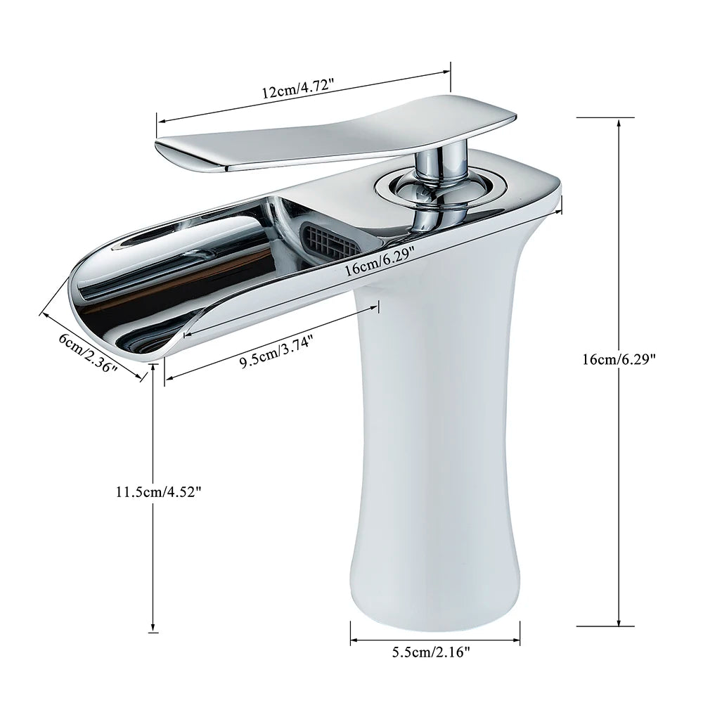 White Basin Faucet Waterfall Spout Bathroom Mixer Tap