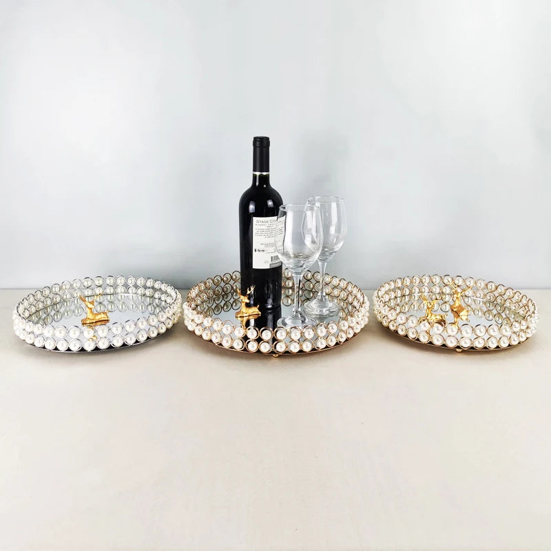European Pearl-Edged Glass Tray Ornaments Cosmetic Mirror Storage