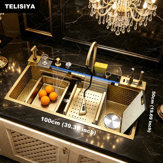 Stainless Steel Waterfall Sink Large Slot Integrated Sinks