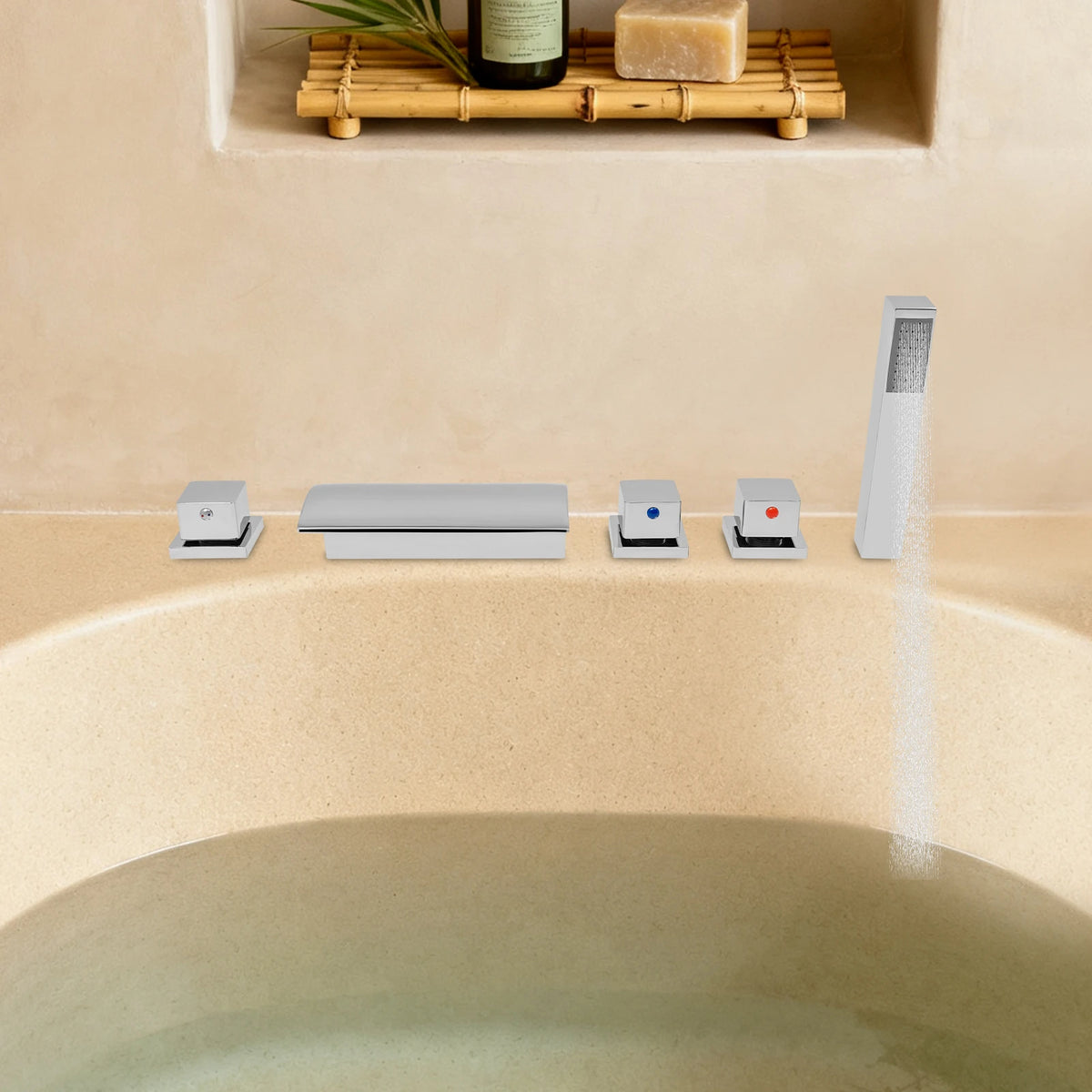 Silver Modern Bathroom Waterfall Faucet Wide Spout Anti-Splash