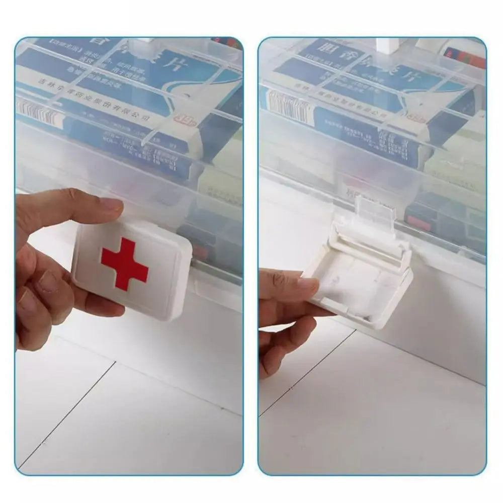 Plastic 3-Layers Medicine Box Sorting Storage Dustproof Drug