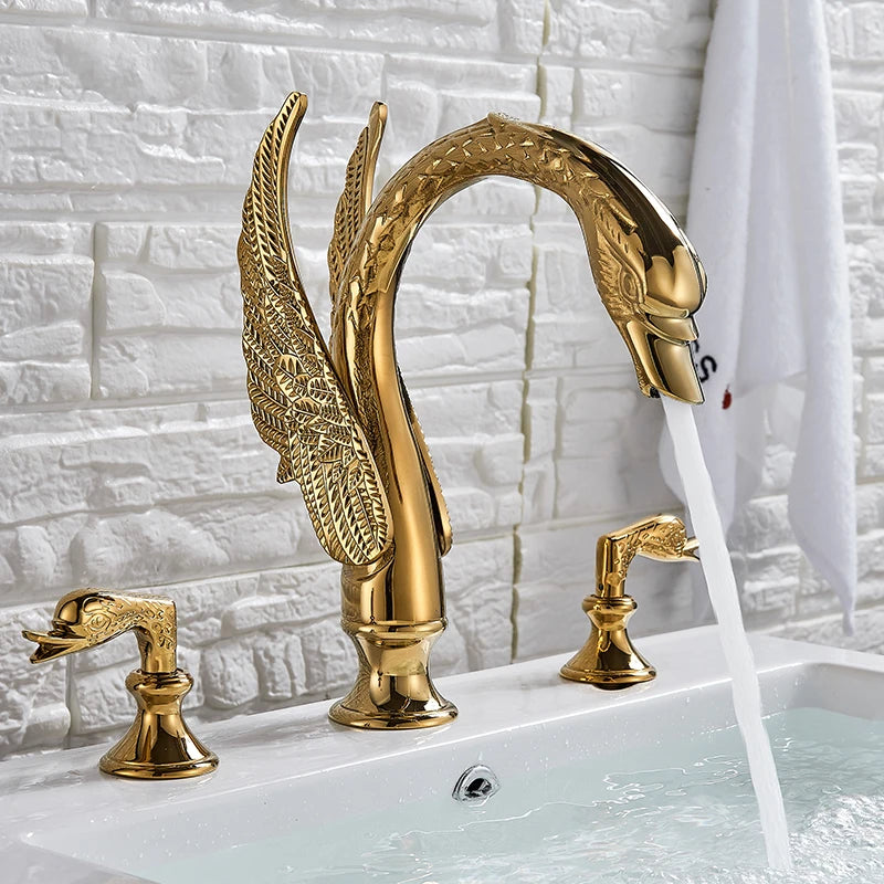 Golden Swan Shape Bathroom Faucet Basin Faucet Tap