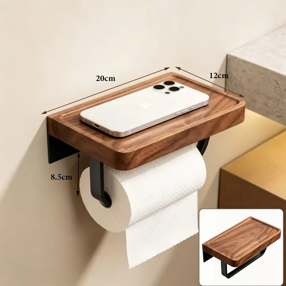 Walnut Wood Bathroom Wall Mounted Towel Rack Shelf