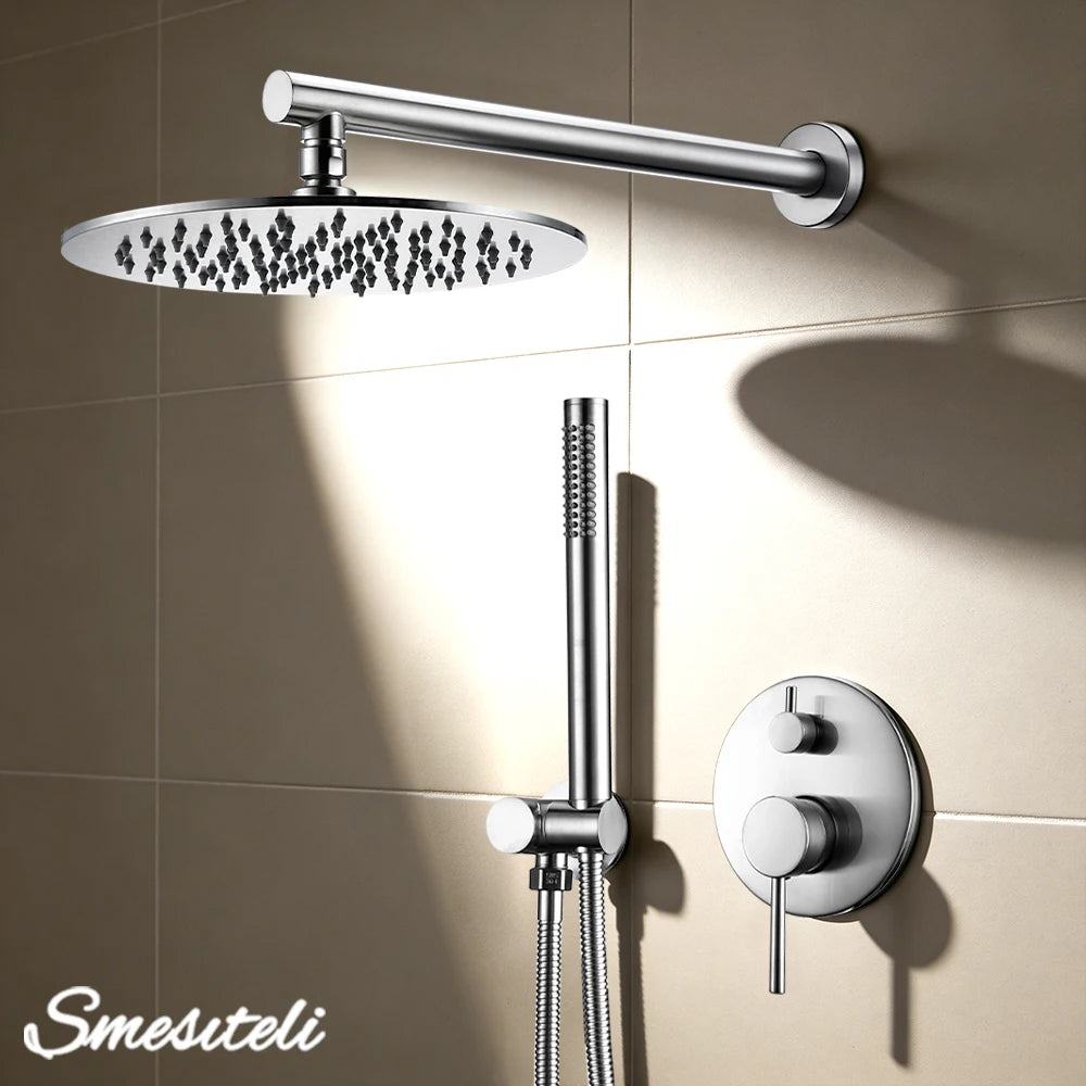 Brushed Stainless Steel Brass Built Installation Rain Shower
