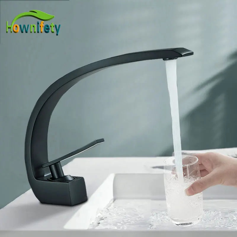 Black Chrome Bathroom Basin Faucet Deck Mount Cold