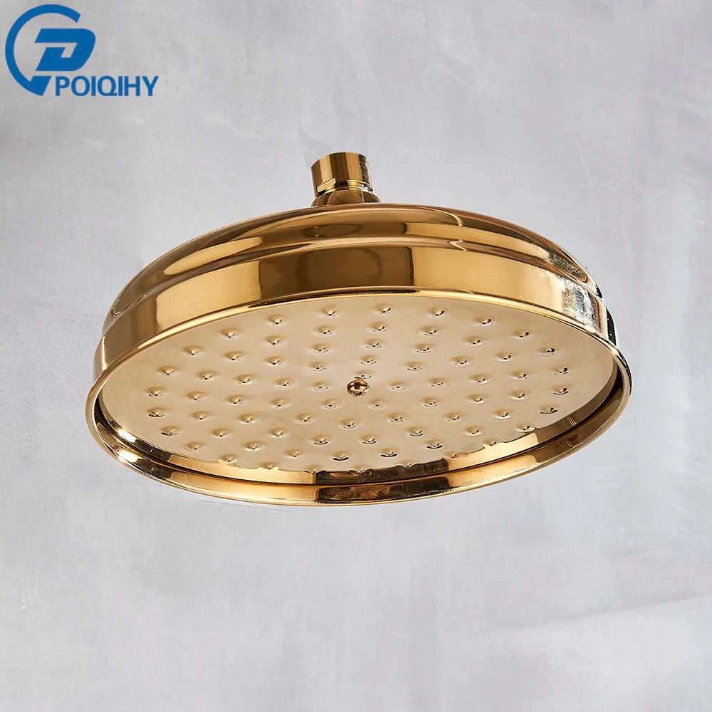 Poiqihy Brass Golden Rainfall Shower Head Shower Faucet