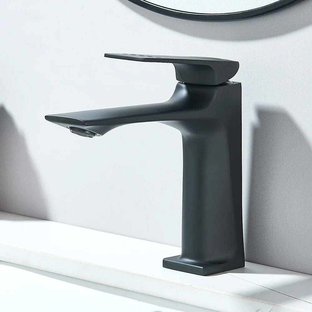 Brass Core Modern Bathroom Sink Faucet Handle Deck