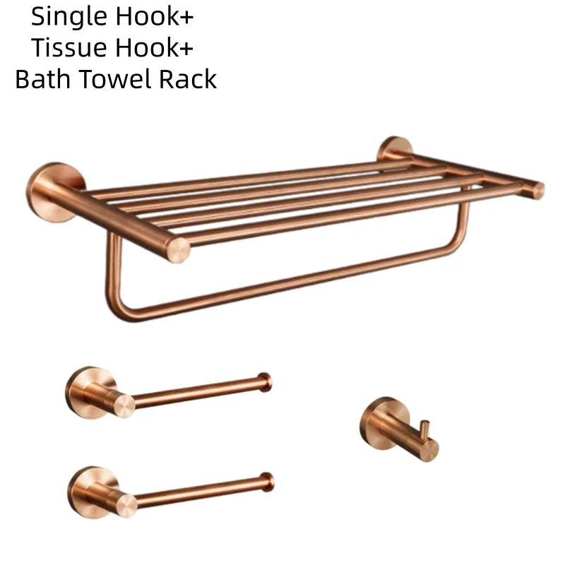 Brushed Rose Gold Bathroom Towel Rack Tissue Rack