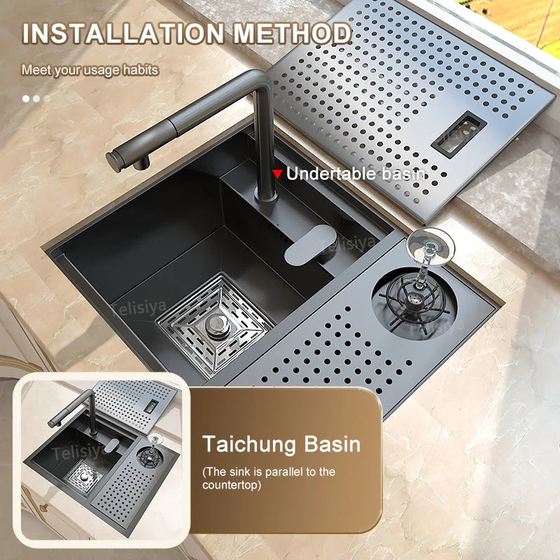 Stainless Steel Hidden Sink Lid Balcony Bar Apartment