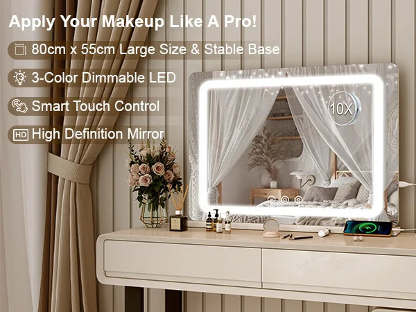 Led Bathroom Mirror 80x55cm Wall Mounted Touch Control