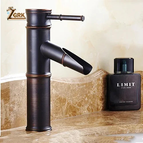 Zgrk Black Waterfall Bathroom Sink Faucet Vessel Tall