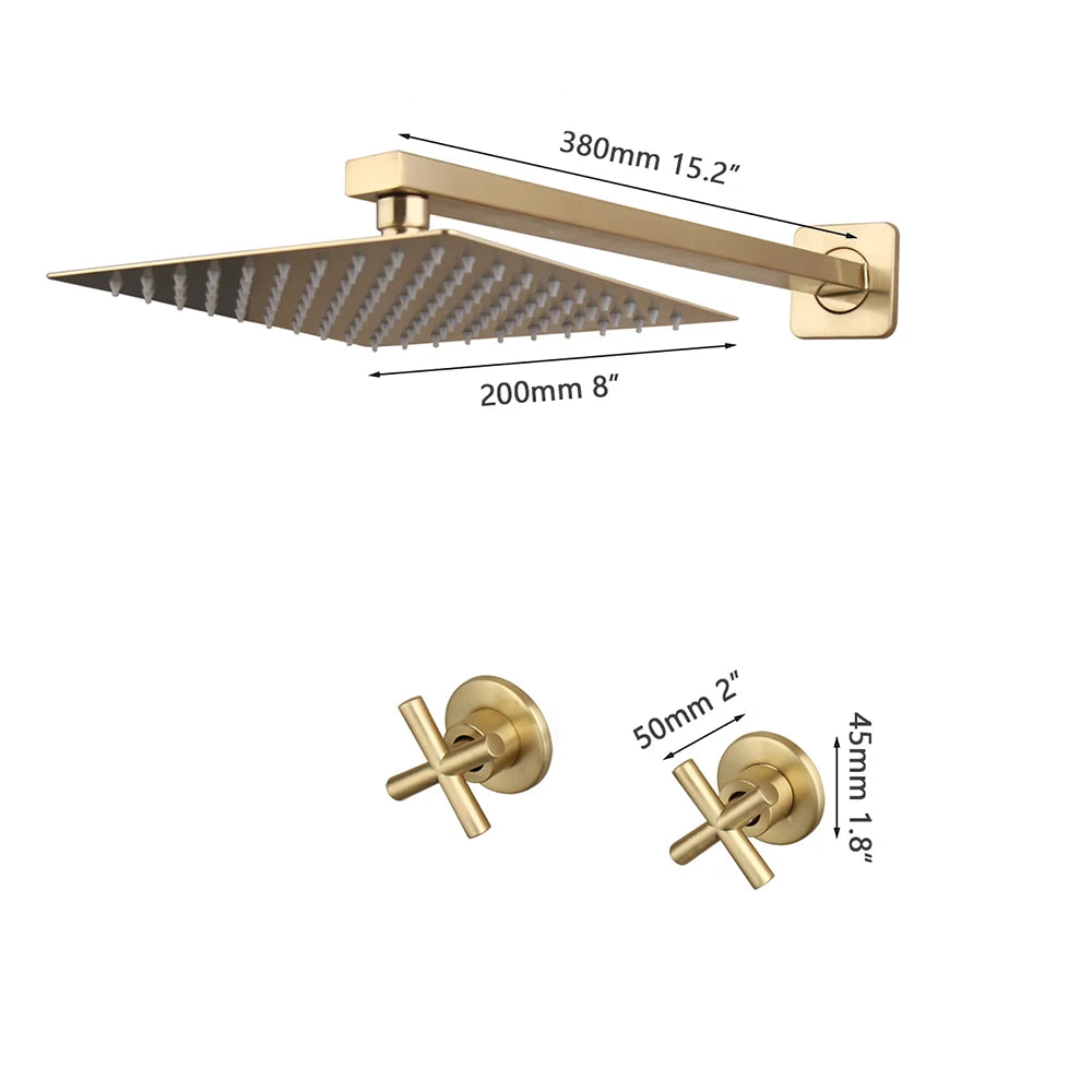 Jieni Inch Brushed Gold Rainfall Shower Faucet Sets