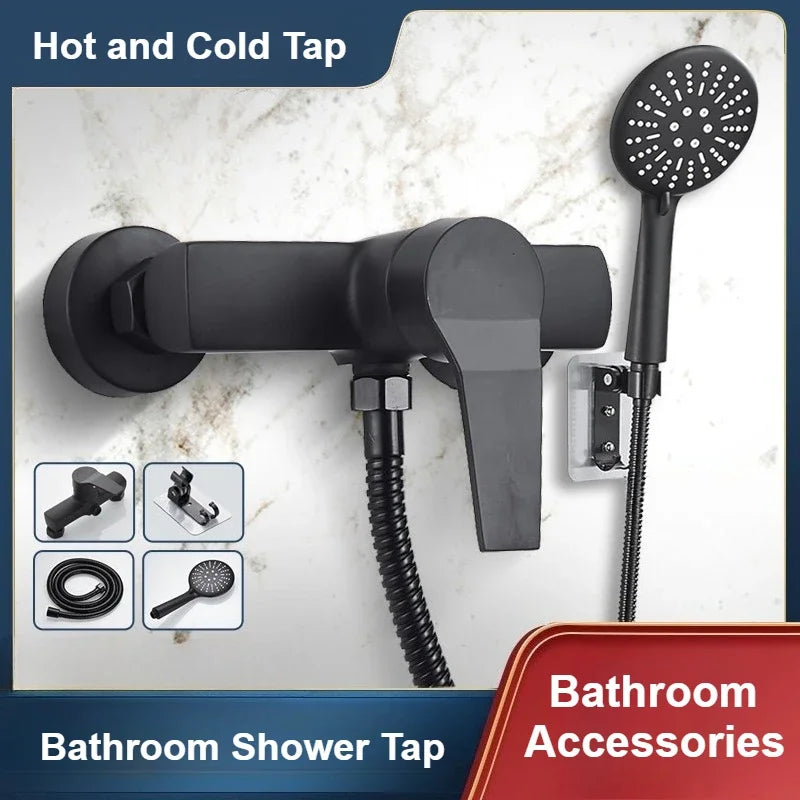Black Bathroom Shower Faucet Wall-Mounted Mixer Valve Handle