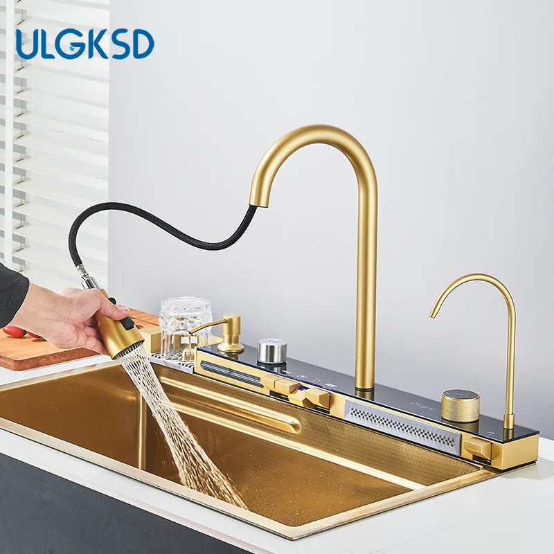 Brushed Gold 304 Stainless Steel Waterfall Style Modern