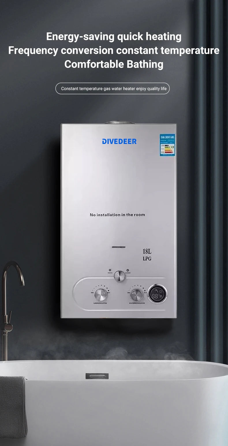 Divedeer Lpg Gas Water Heater 6l/8l/10l/12l/16l/18l Appliance