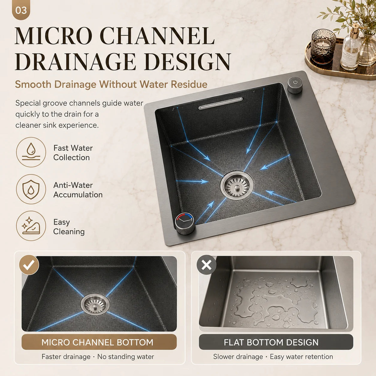 Modern Luxury Waterfall Sink Sus304 Stainless Steel Hidden