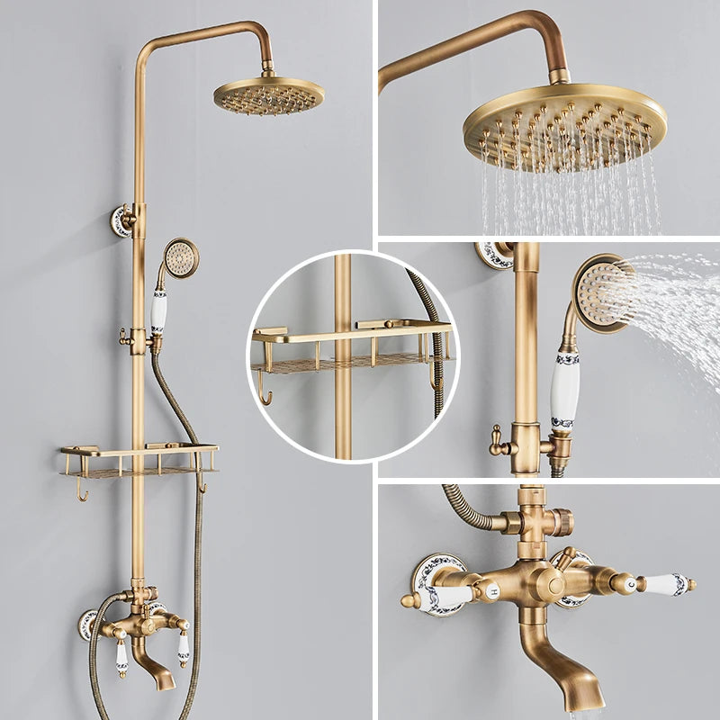 Quyanre Antique Brass Shower Faucets Wall Mount Antique