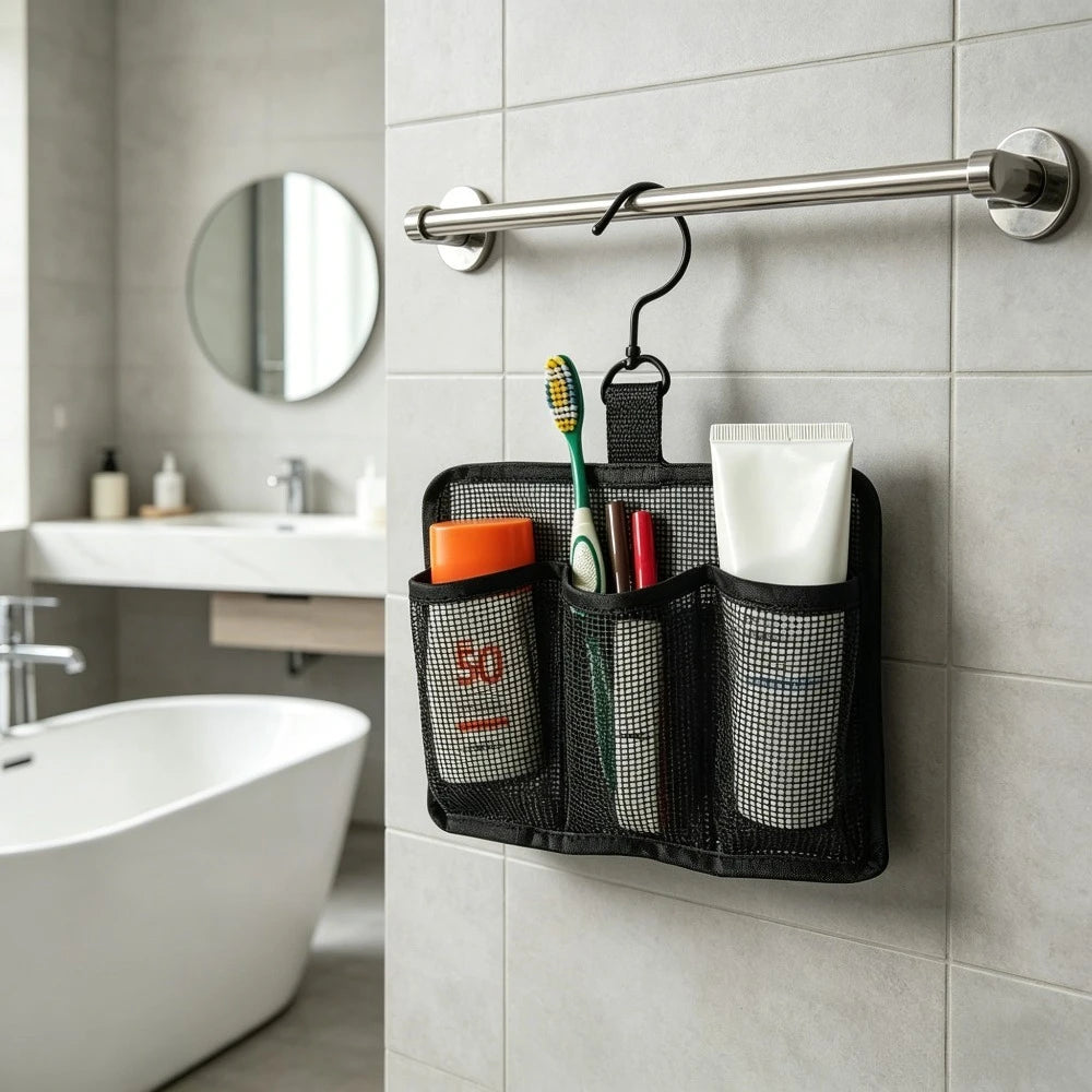 Hanging Shower Caddy Rotatable Hooks Lightweight Mesh Compartment