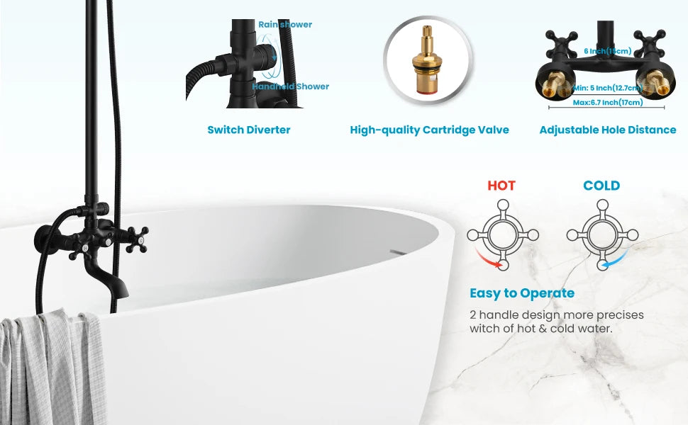 Kemaidi Bathroom Black Shower Wall Mounted Rainfall Shower