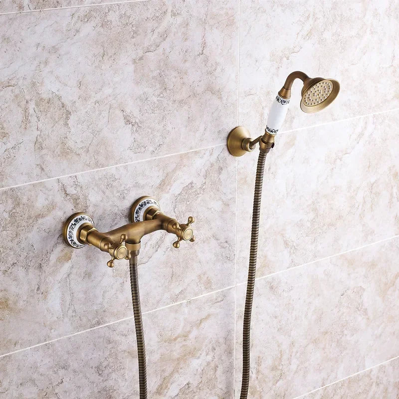 Retro Shower Faucets Antique Brass Ceramics Bathtub Faucets
