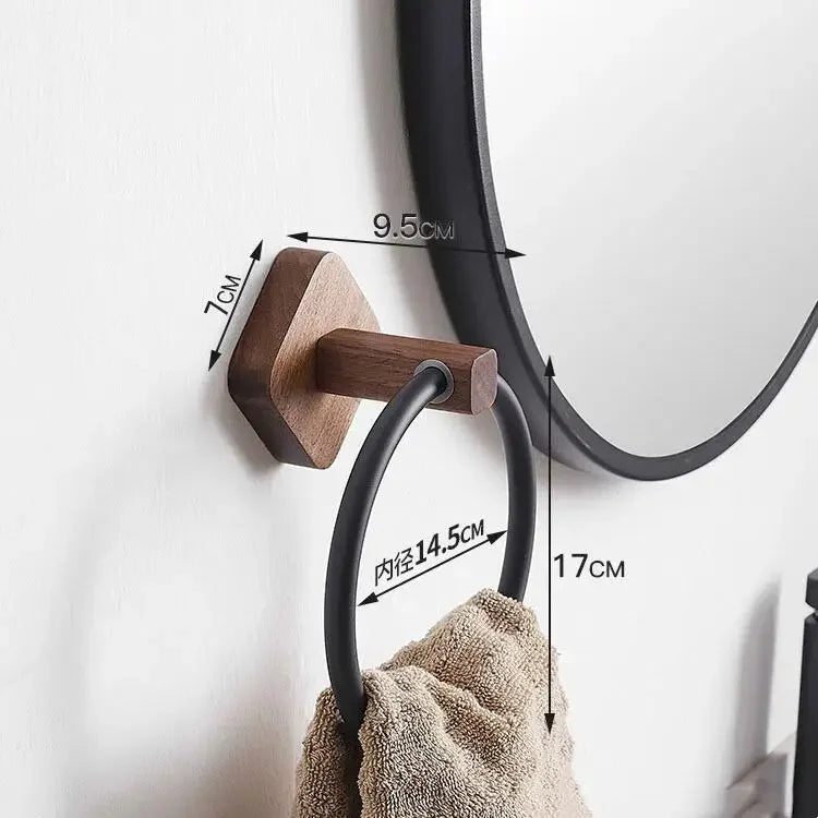 Walnut Wood Black Bathroom Hardware Bathroom Towel Rack