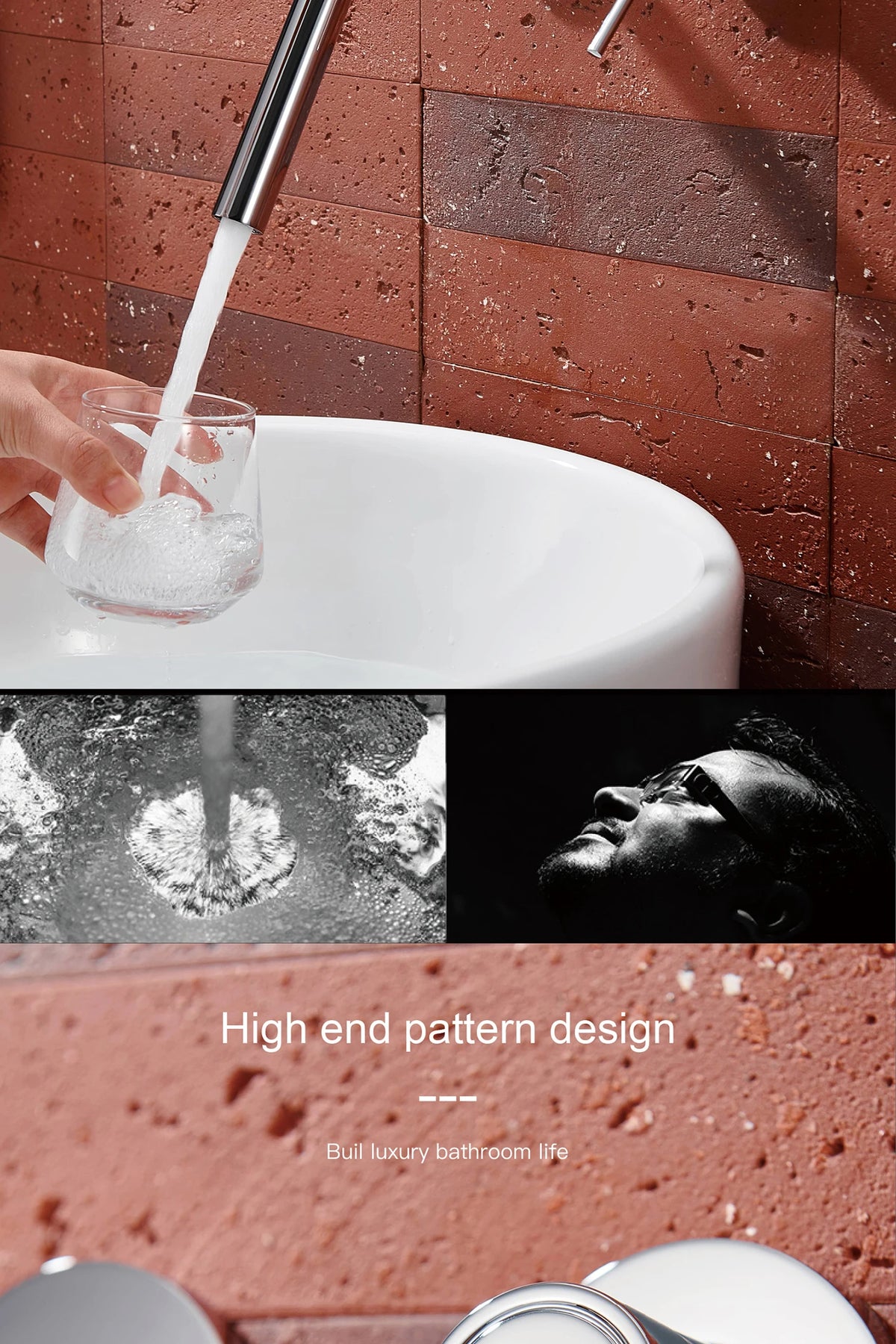 Luxury Brass Wall Mounted Bathroom Faucet Embedded Design