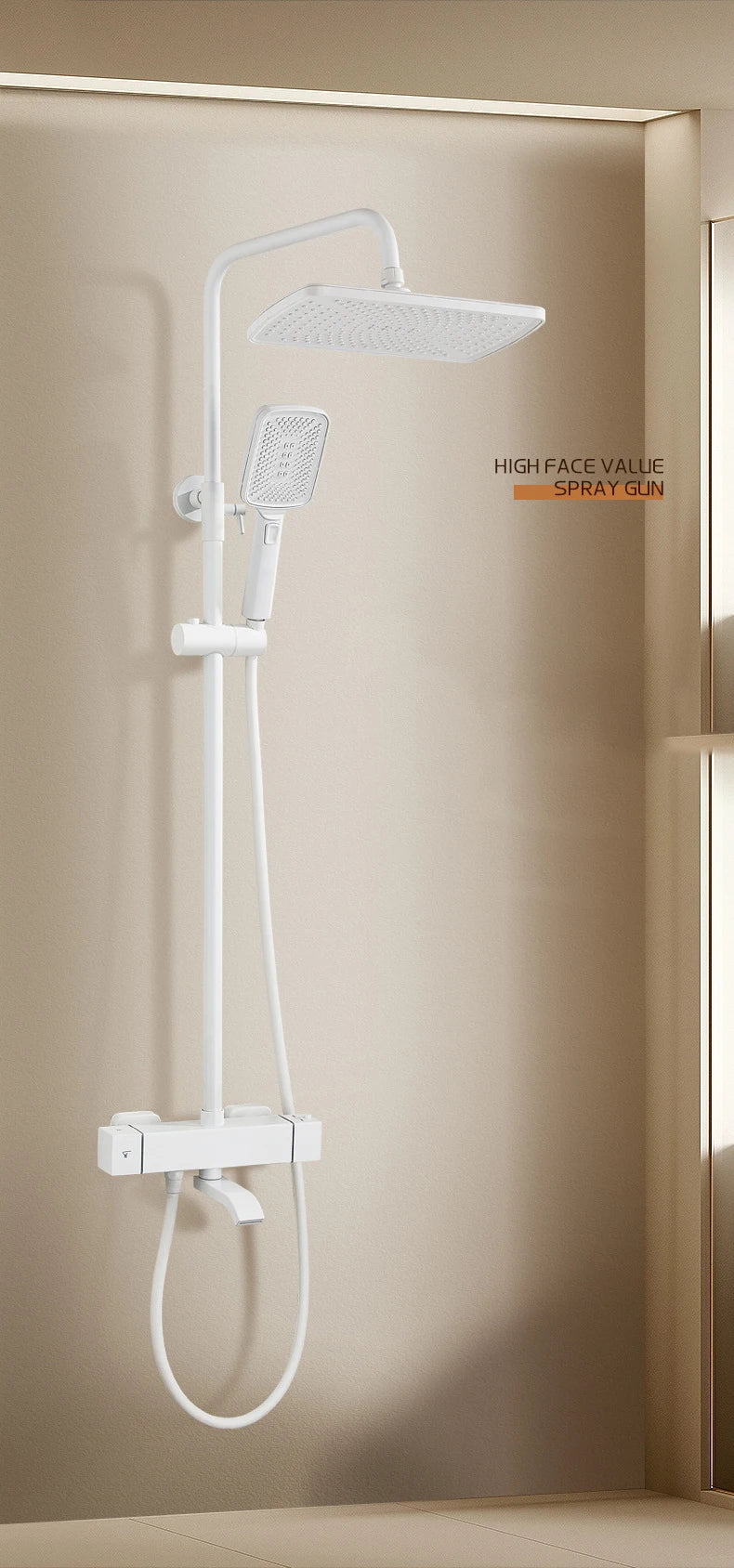 White Thermostatic Bathroom Shower 12 Inch Square Rain
