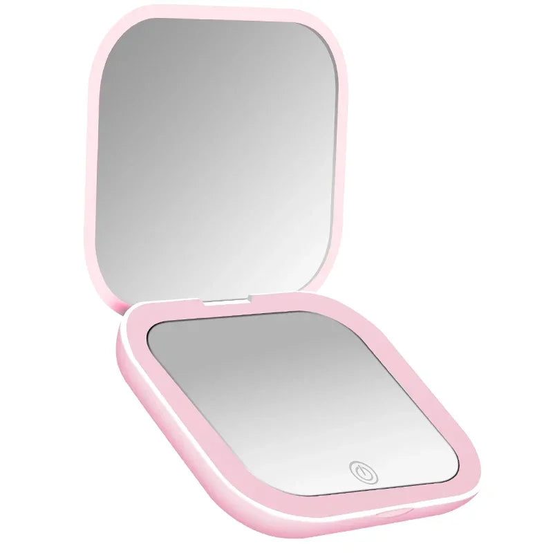2x Magnifying Compact Vanity Makeup Mirror Lights Travel