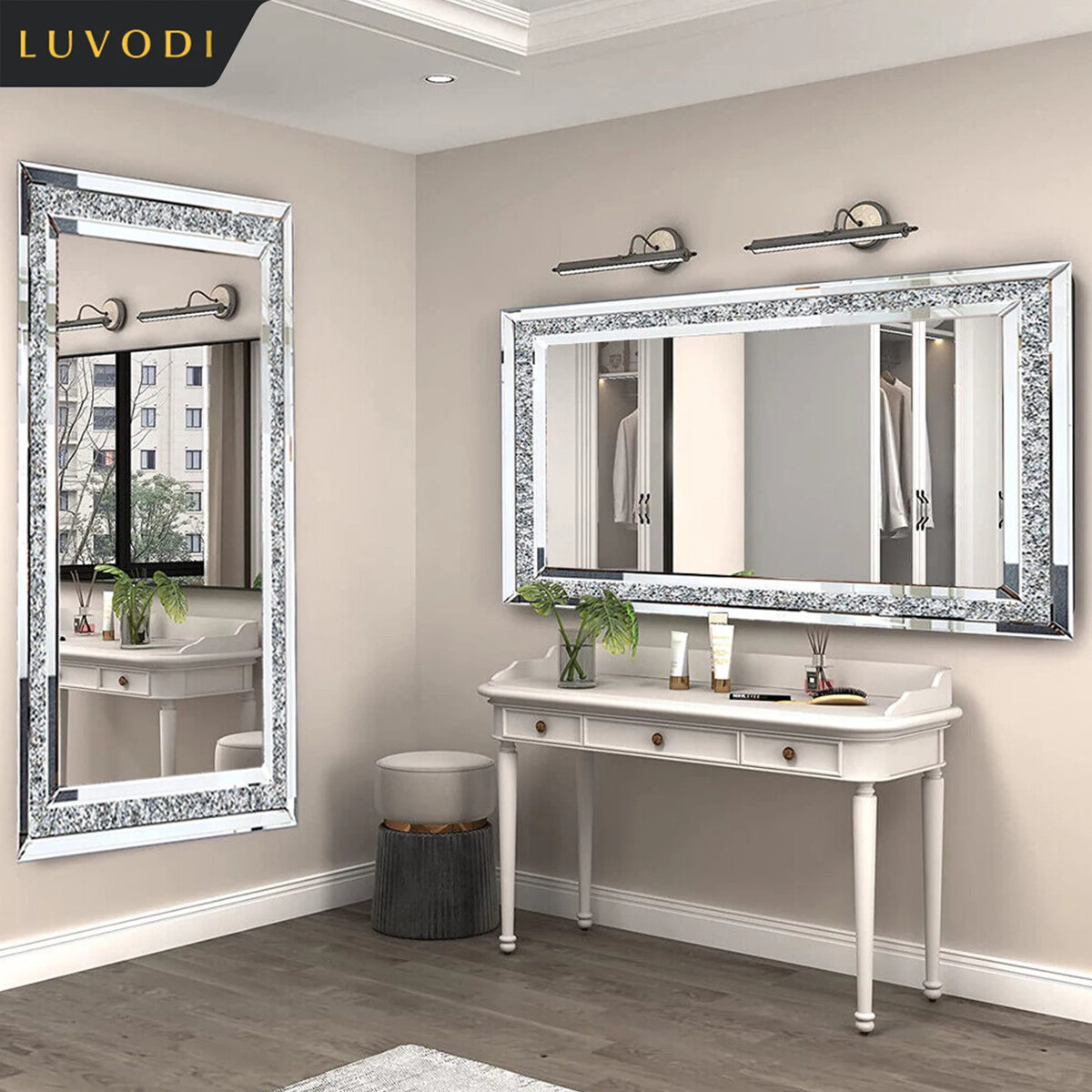 Luvodi Large Silver Sparkly Crystal Rhinestone Diamond Frameless