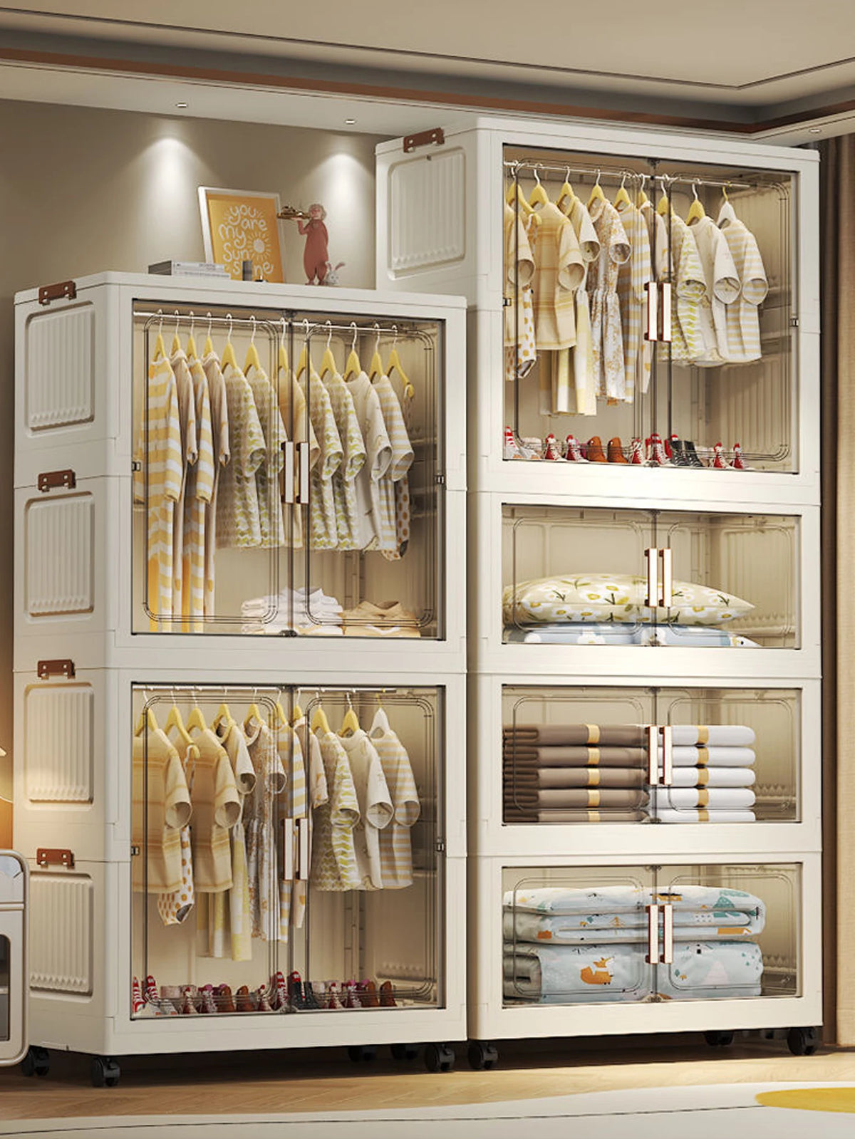 Multi-Functional Folding Storage Cabinet Doors White/Black/Gray