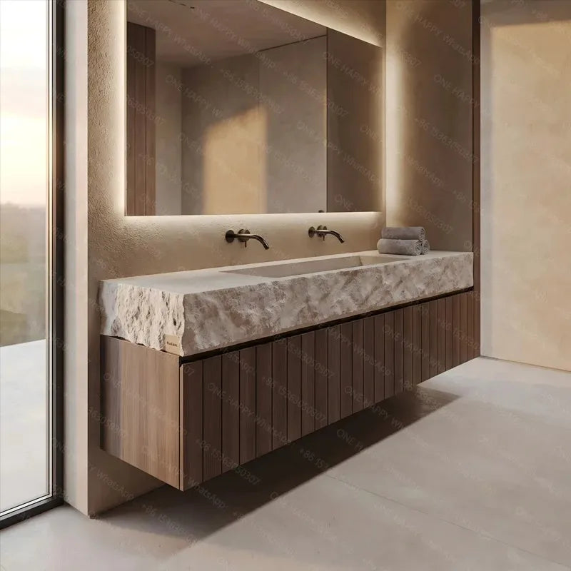 Any Size Custom Wall Mounted Washbasin Rough Travertine