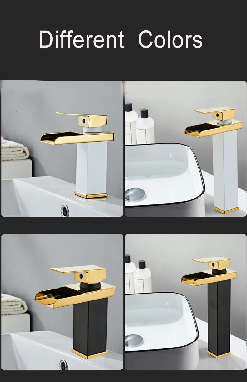 Black Waterfall Bathroom Basin Faucet Square Vanity Sink