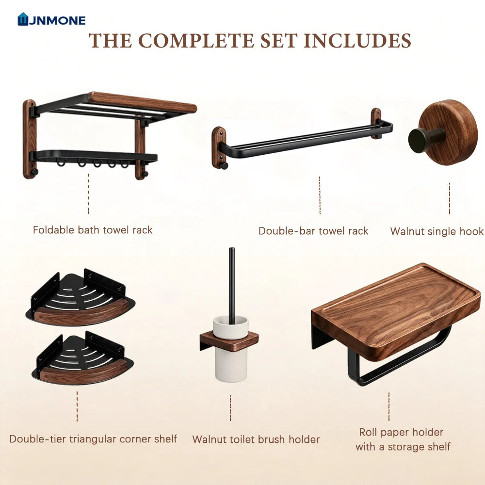 Walnut Wood Bathroom Wall Mounted Towel Rack Shelf