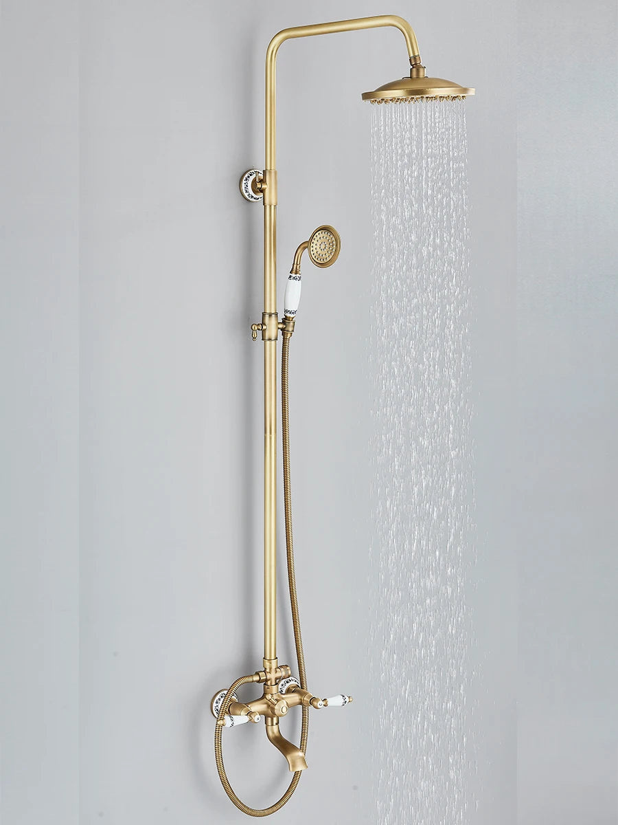 Retro Shower System Antique Brass Rainfall Shower Handheld