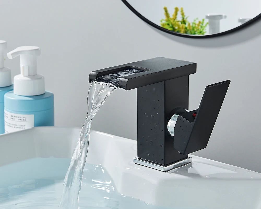 Rozin Led Bathroom Basin Faucet Black Waterfall Sink