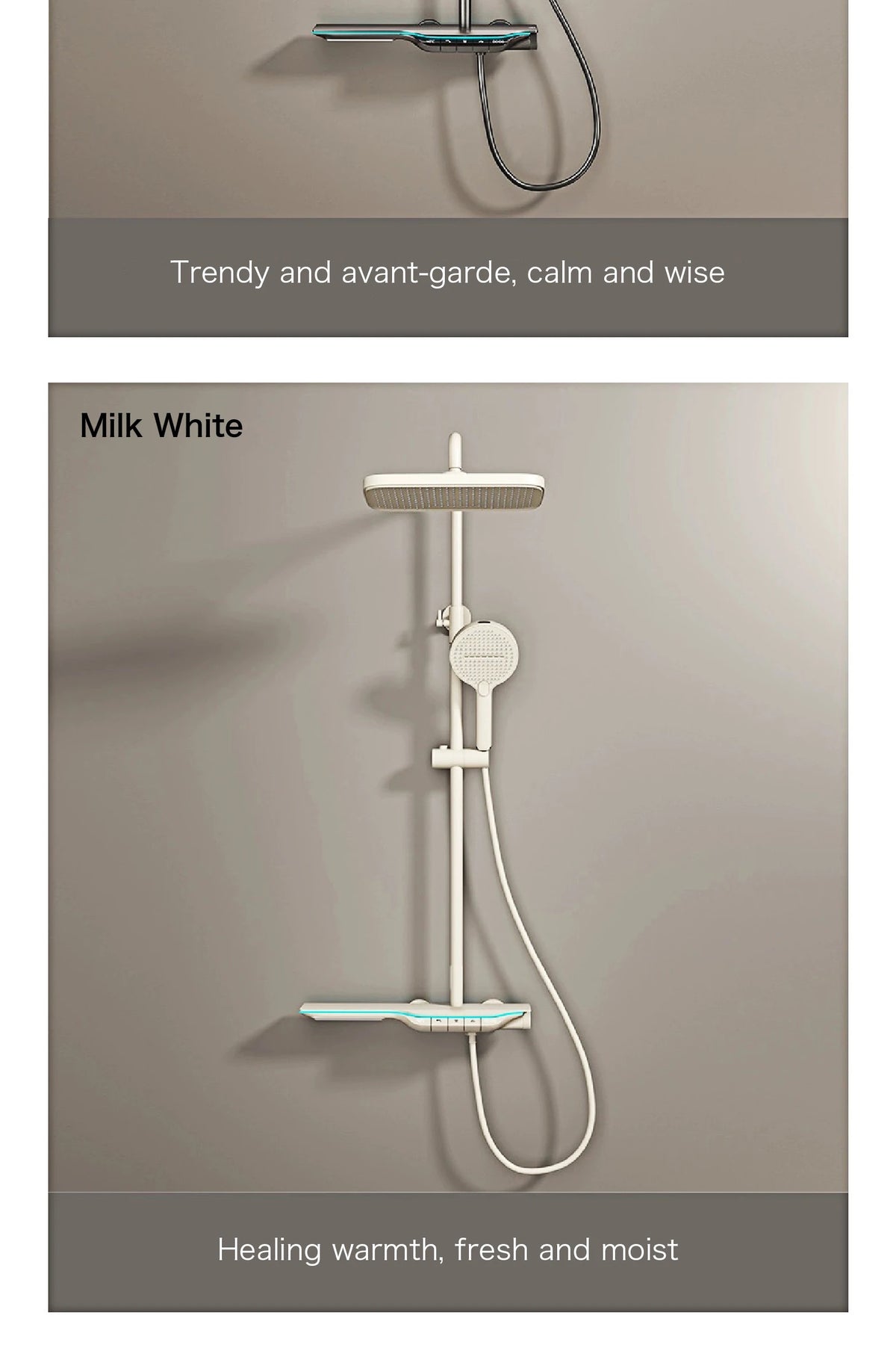 Luxury Brass Gun Gray Shower System Intelligent Led
